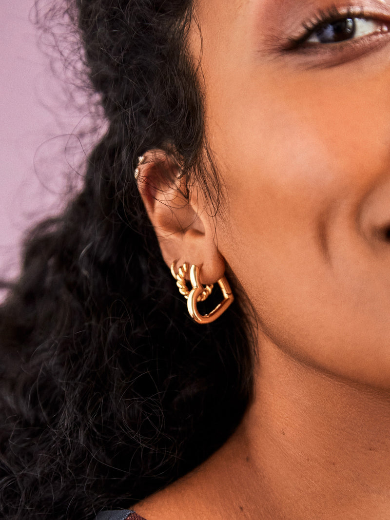 BaubleBar Velma Earrings - Gold - 
    Gold heart hoop earrings
  
