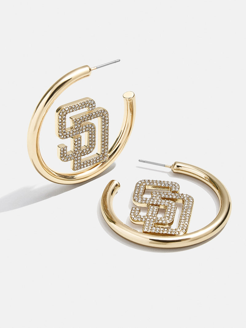 BaubleBar MLB Gold Logo Hoops - San Diego Padres - 
    MLB hoop earrings
  
