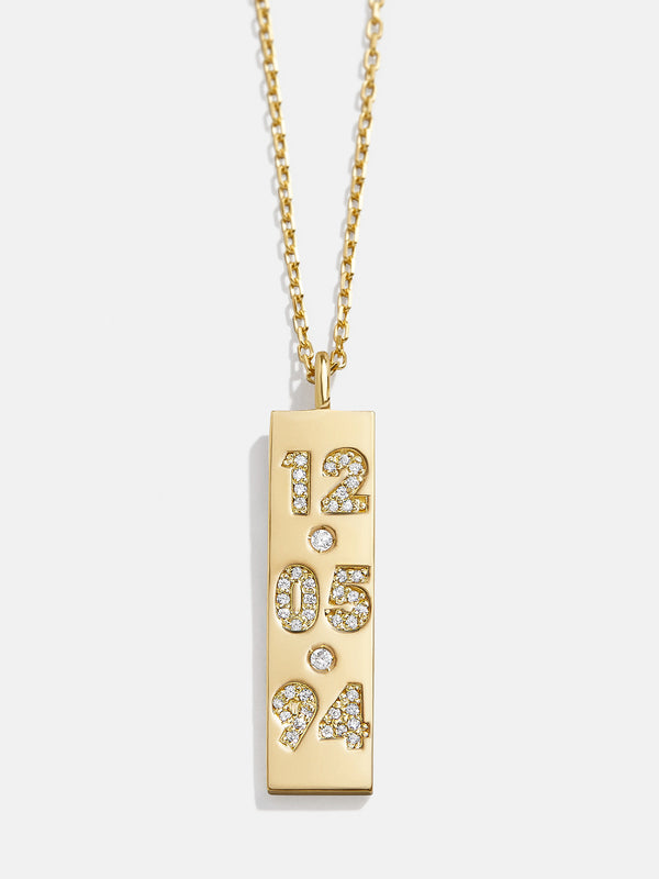 18K Gold Stacked Custom Number Necklace - Gold/Pavé