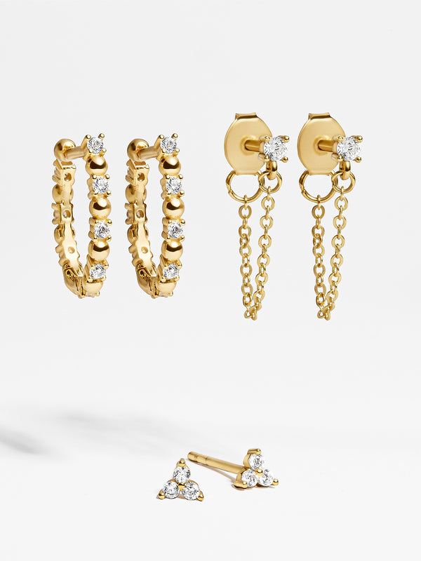 Lydia 18K Gold Earring Set - Clear/Gold