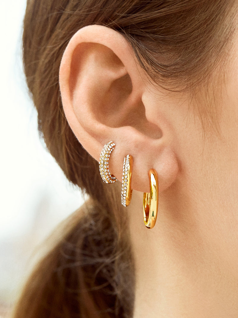 BaubleBar Lucy Earring Set - Gold/Pavé - 
    Three pairs of huggie hoop earrings
  

