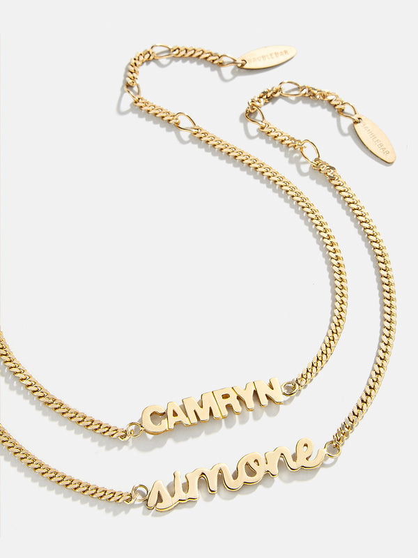 14K Gold Curb Chain Custom Nameplate Bracelet - Gold