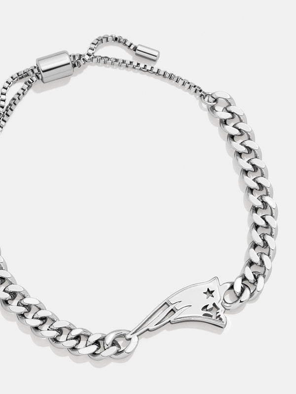 New England Patriots NFL Silver Curb Chain Bracelet - New England Patriots