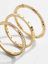BaubleBar Maddie 18K Gold Ring Set - Gold/Pavé -
Set of three 18K gold plated sterling silver rings