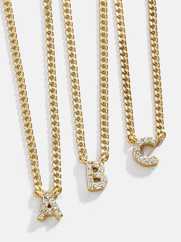 18K Gold Mini Initial Necklace - Gold/Pavé