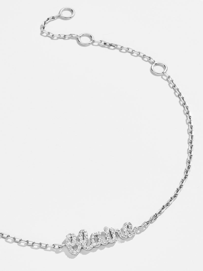 Sterling Silver Pavé Custom Nameplate Bracelet - Sterling Silver. Pavé Cubic Zirconia Stones
