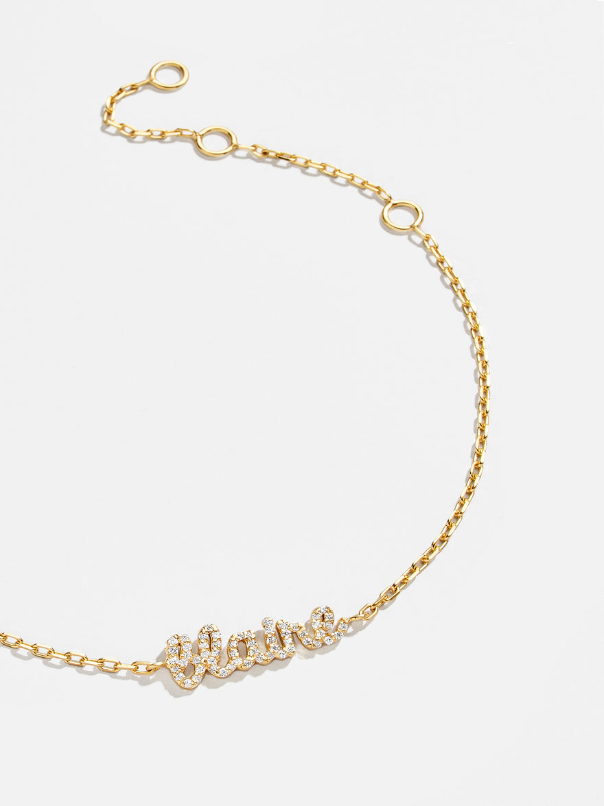18K Gold Pavé Custom Nameplate Bracelet - 18K Gold. Pavé Cubic Zirconia Stones