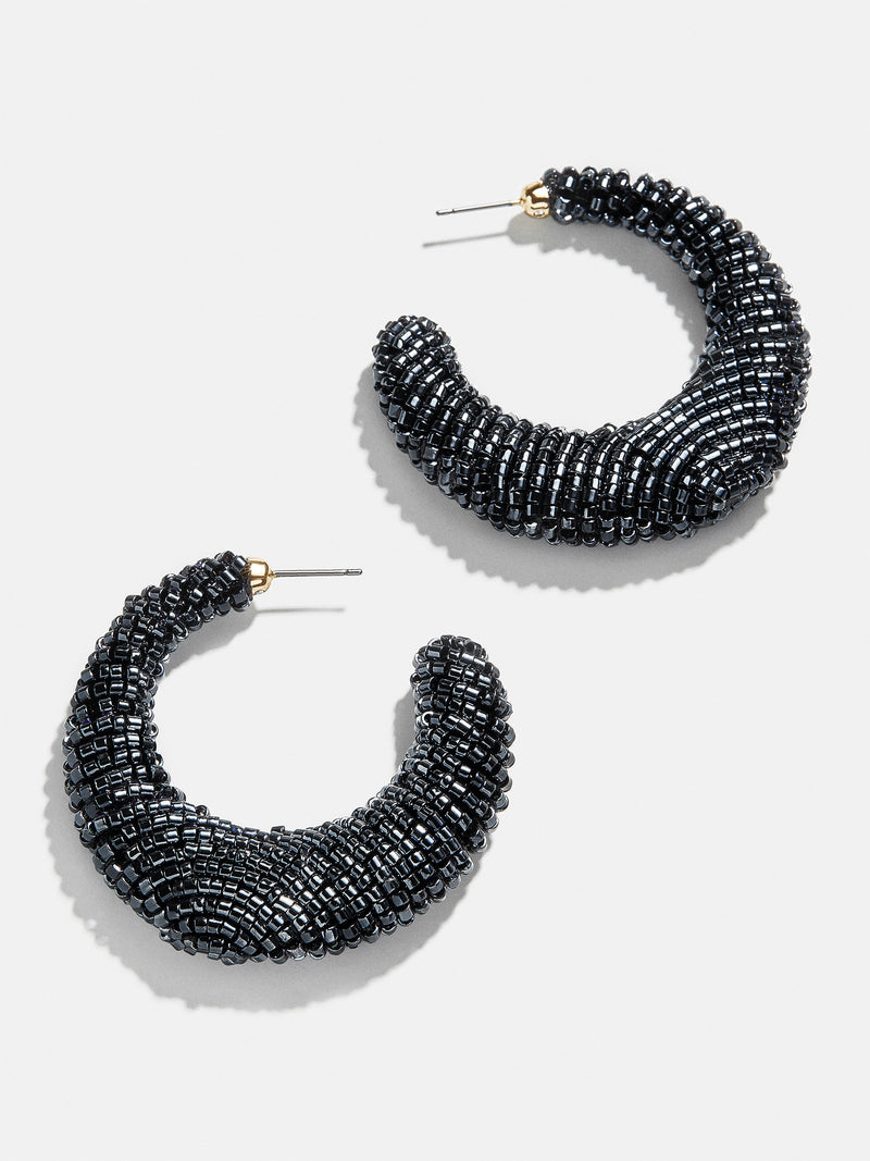BaubleBar Callie Earrings - Black - Beaded hoop earrings