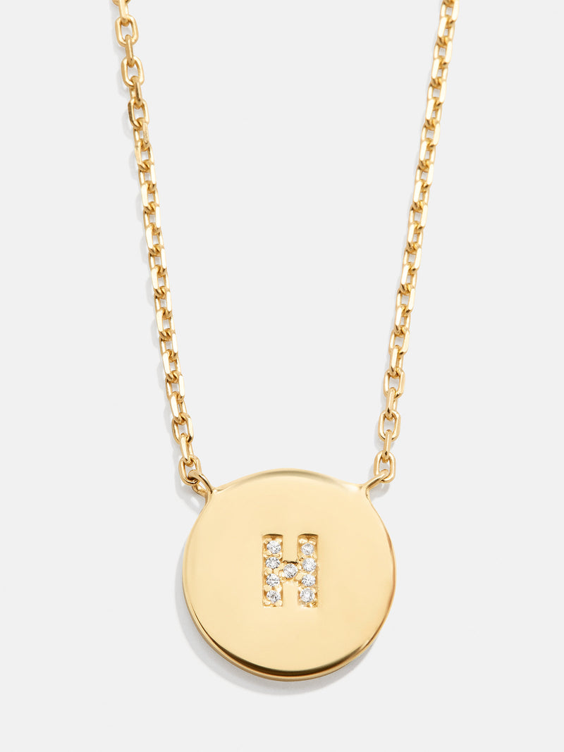 BaubleBar 18K Gold Single Initial Custom Disc Necklace - Clear/Gold - 
    18K Gold Plated Sterling Silver, Cubic Zirconia stones
  
