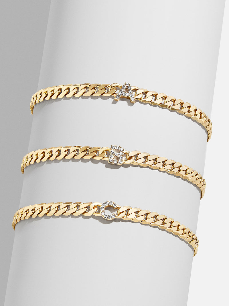 BaubleBar Pavé Initial Curb Chain Bracelet - Pull-tie link bracelet