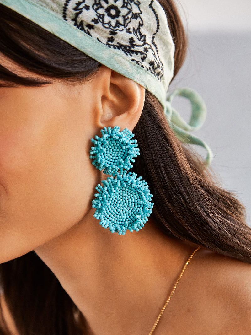 BaubleBar Erin Earrings - Aqua - Beaded statement earrings