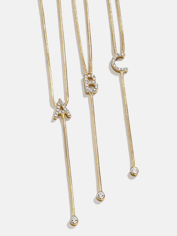 Pavé Initial Y-Chain Necklace - Clear/Gold