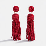 Maren Tassel Statement Earrings - Red