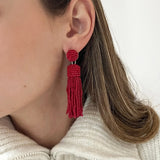 Maren Tassel Statement Earrings - Red