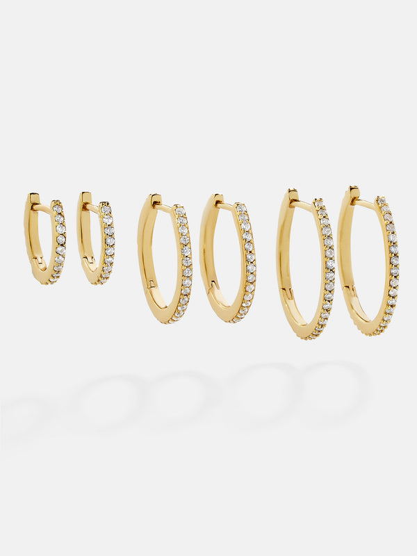 Niata 18K Gold Earring Set - Gold/Pavé