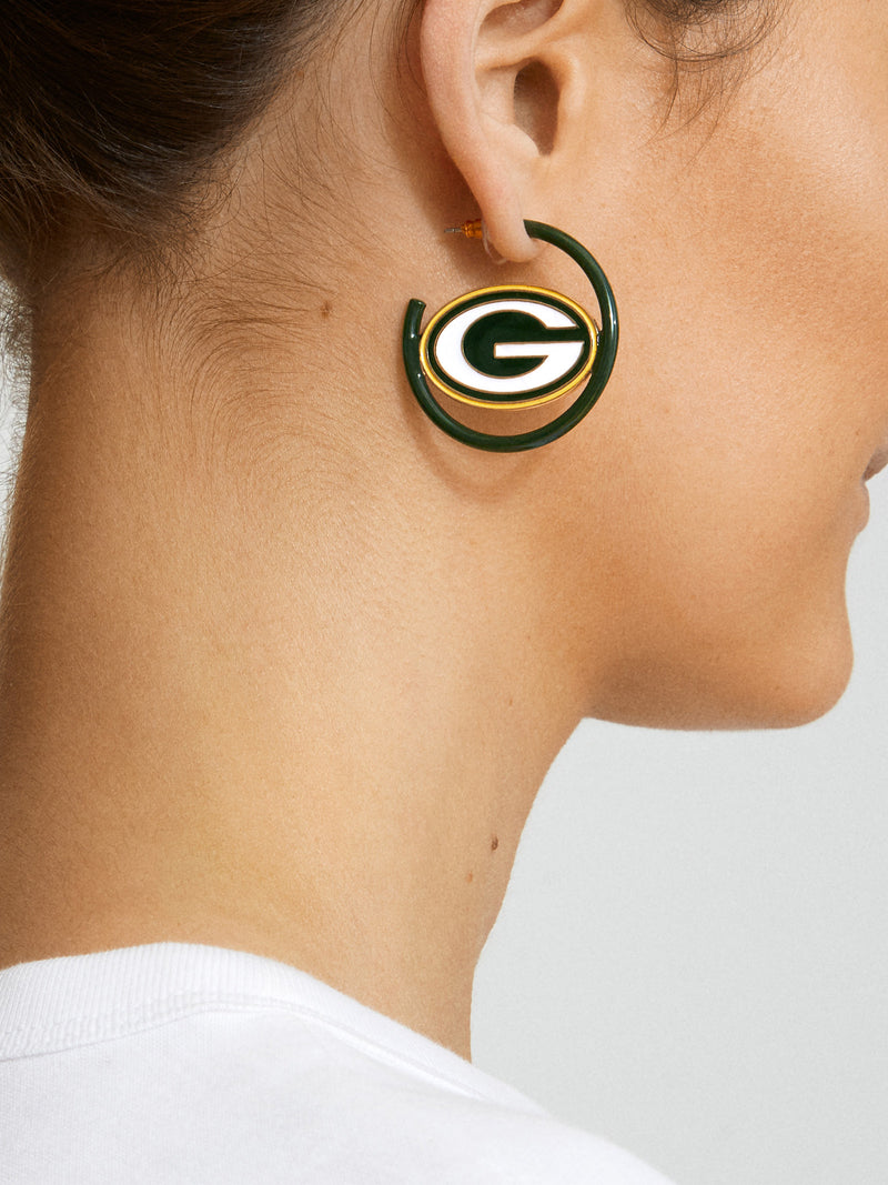 BaubleBar Green Bay Packers NFL Logo Hoops - Green Bay Packers - 
    NFL hoop earrings
  
