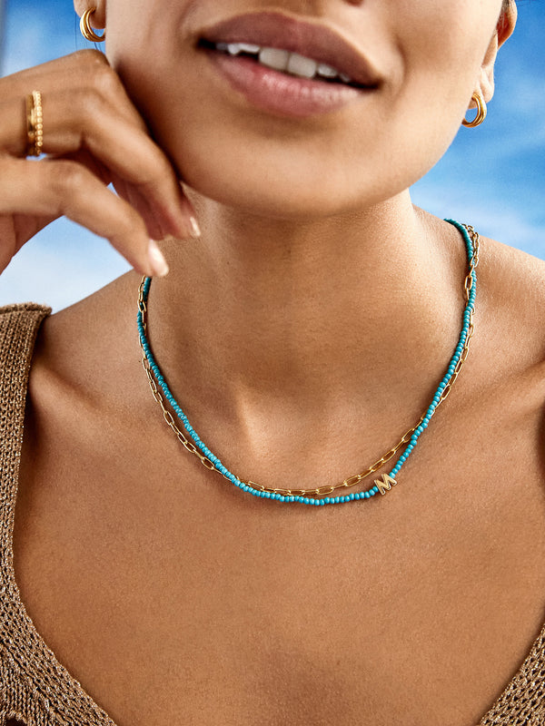 Turquoise Semi-Precious Initial Necklace - Turquoise