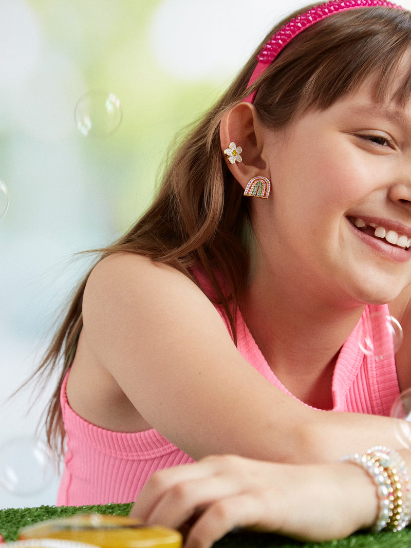 BaubleBar Happy Days Kids' Earring Set - Happy Days Rainbow & Flower - Two pairs of kids' clip-on earrings