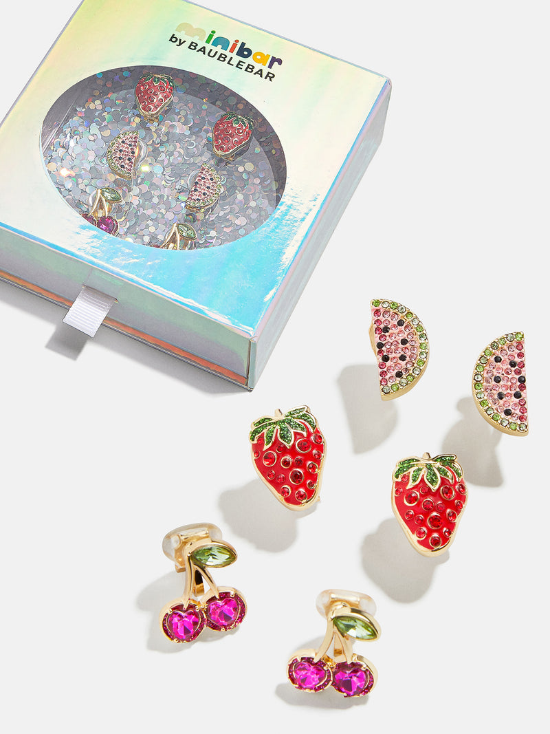 BaubleBar Cute Fruit Kids' Clip-On Earring Set - Three pairs of kids' clip-on earrings