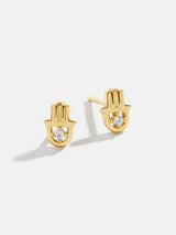 BaubleBar Inanna 18K Gold Earrings - Gold Mini Hamsa - 
    18K Gold Plated Sterling Silver, Cubic Zirconia stones
  
