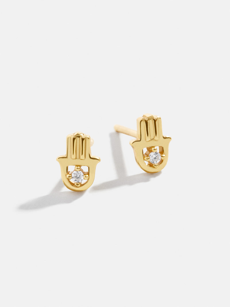 BaubleBar Inanna 18K Gold Earrings - Gold Mini Hamsa - 
    18K Gold Plated Sterling Silver, Cubic Zirconia stones
  
