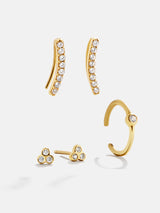 BaubleBar Louise 18K Gold Earring Set - Gold/Pavé - 18K Gold Plated Sterling Silver, Cubic Zirconia stones