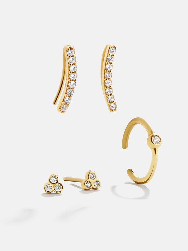 Louise 18K Gold Earring Set - Gold/Pavé
