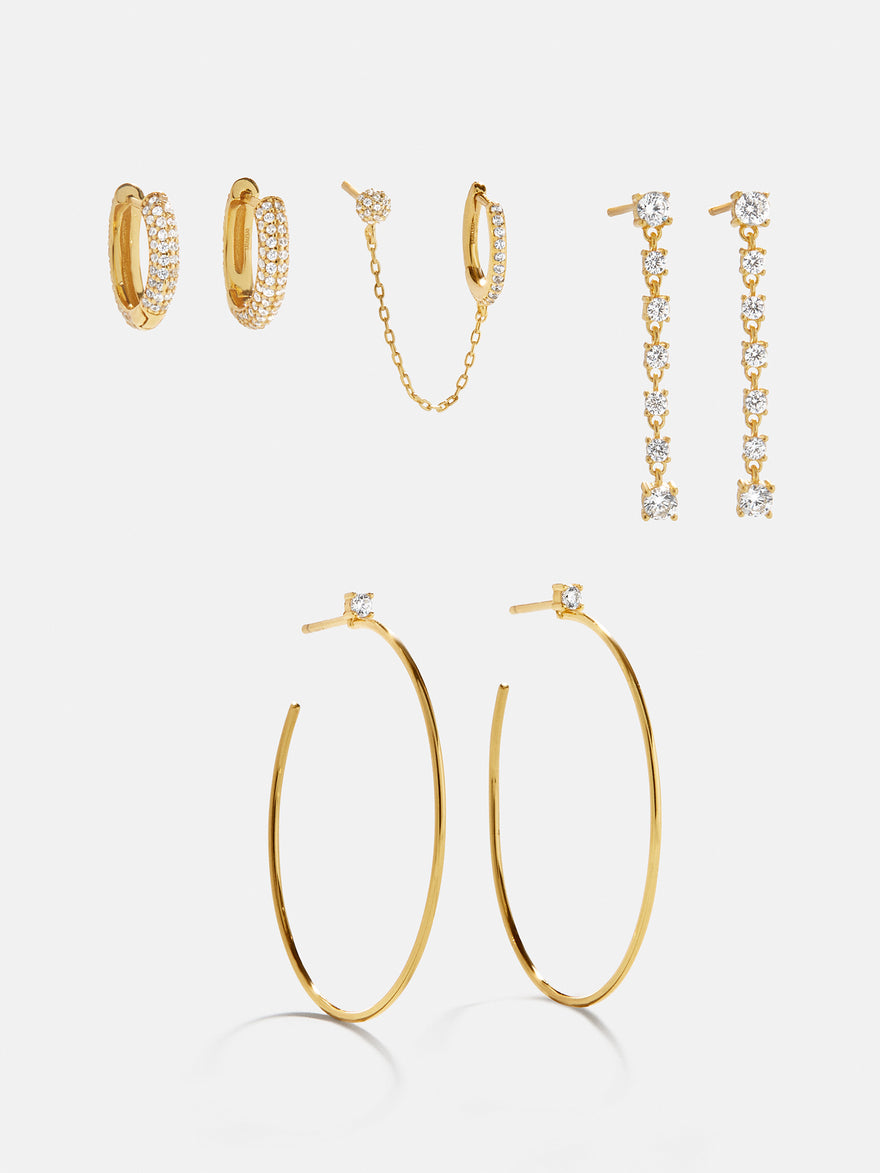 Leighton 18K Gold Vermeil Earring Set - Gold/Pavé