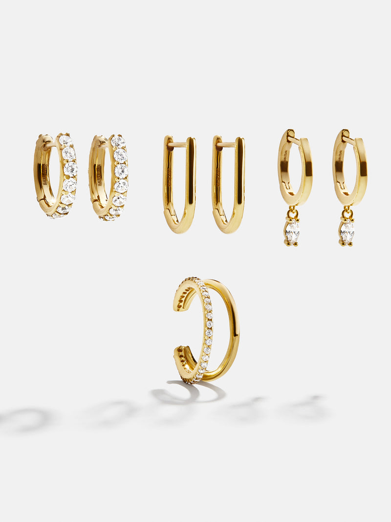 BaubleBar Leslie 18K Gold Earring Set - 18K Gold Plated Sterling Silver, Cubic Zirconia stones