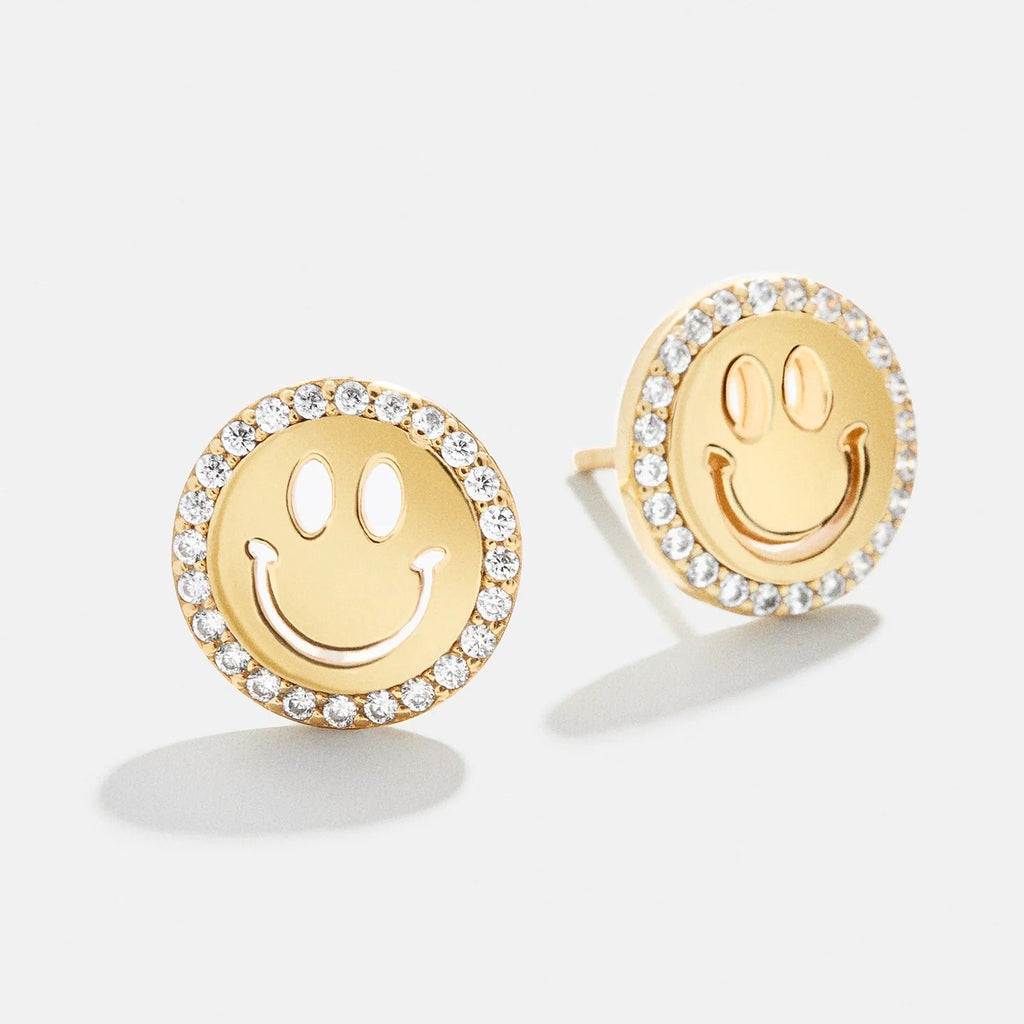 All Smiles 18K Earrings Pavé Smiley