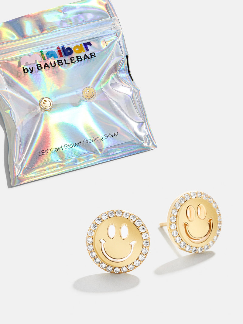 BaubleBar All Smiles 18K Gold Kids' Earrings - 18K Gold Plated Sterling Silver, Cubic Zirconia stones
