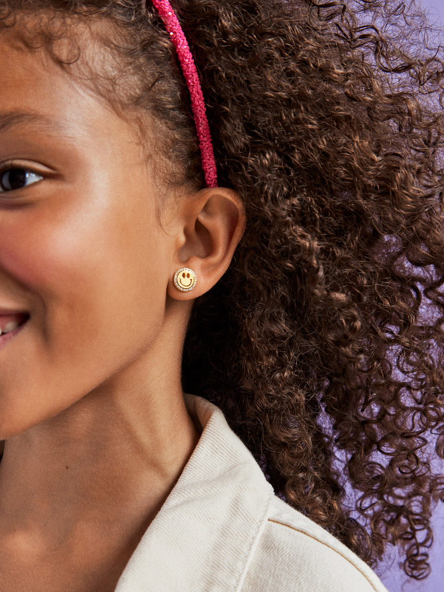 All Smiles 18K Gold Vermeil Kids' Earrings - Pavé Smiley