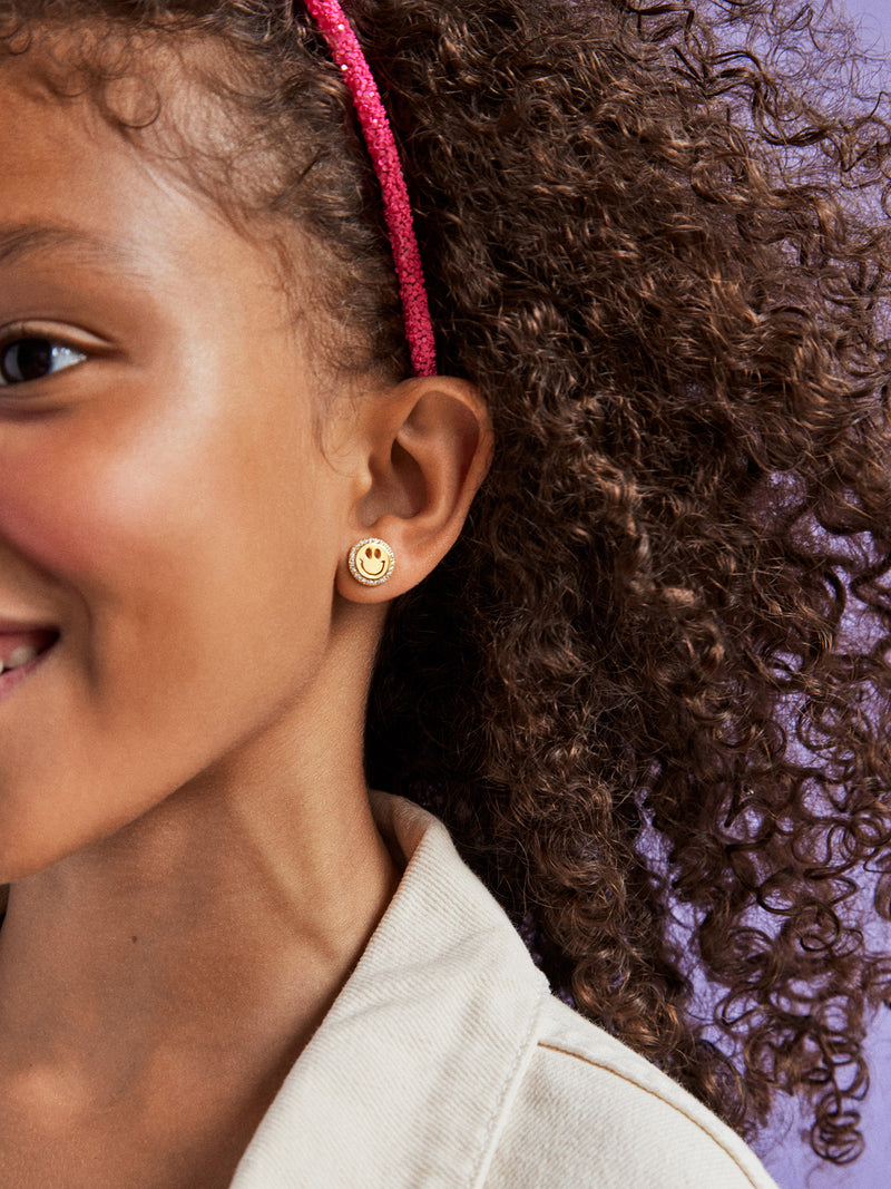 BaubleBar All Smiles 18K Gold Kids' Earrings - Pavé Smiley - 
    18K Gold Plated Sterling Silver, Cubic Zirconia stones
  
