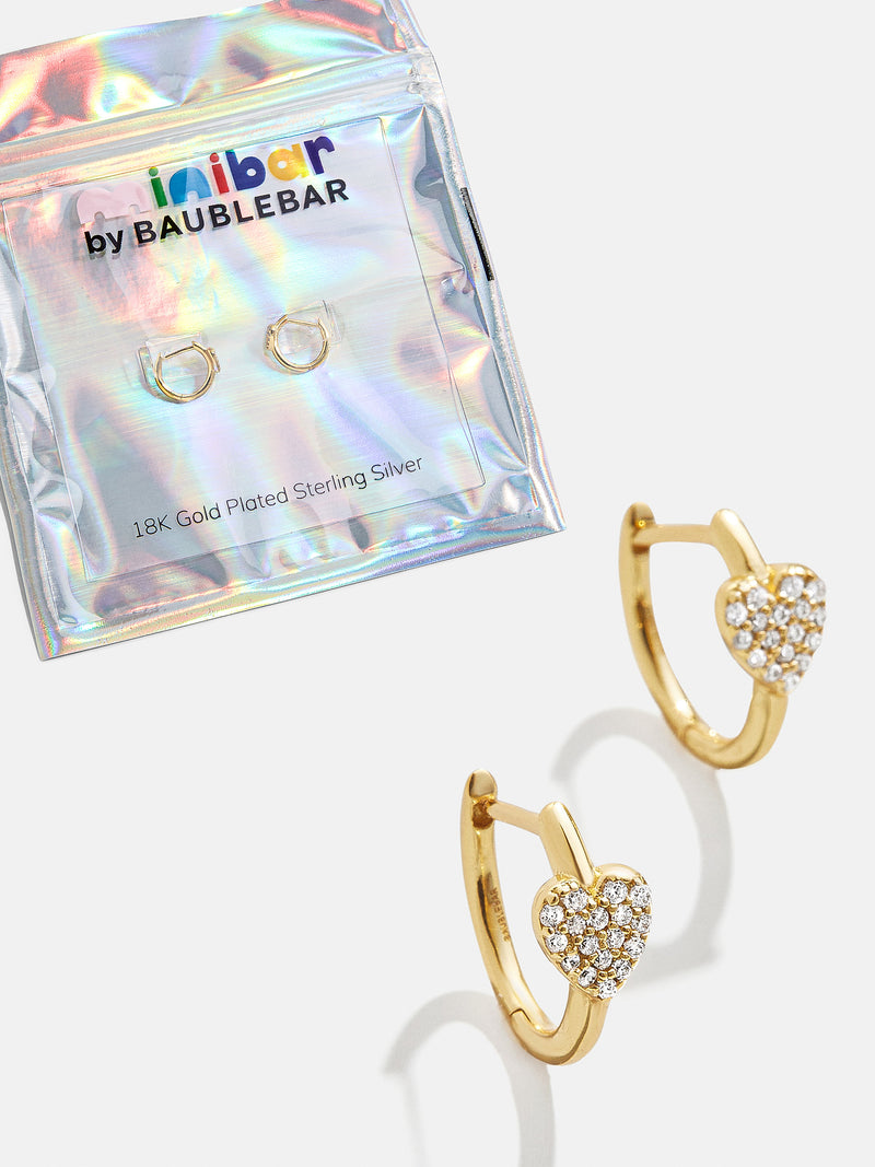 BaubleBar Little Hearts Big Feelings 18K Gold Kids' Hoop Earrings - 18K Gold Plated Sterling Silver, Cubic Zirconia stones