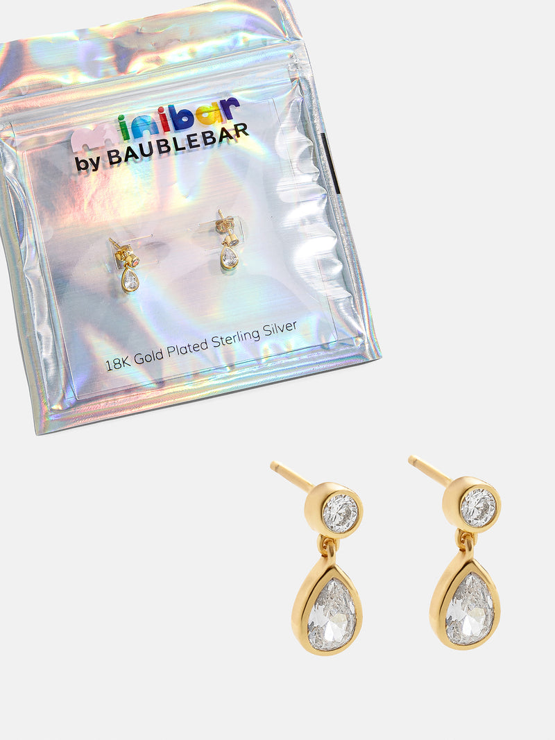 BaubleBar Dare to Dazzle 18K Gold Kids' Earrings - Clear - 18K Gold Plated Sterling Silver, Cubic Zirconia stones