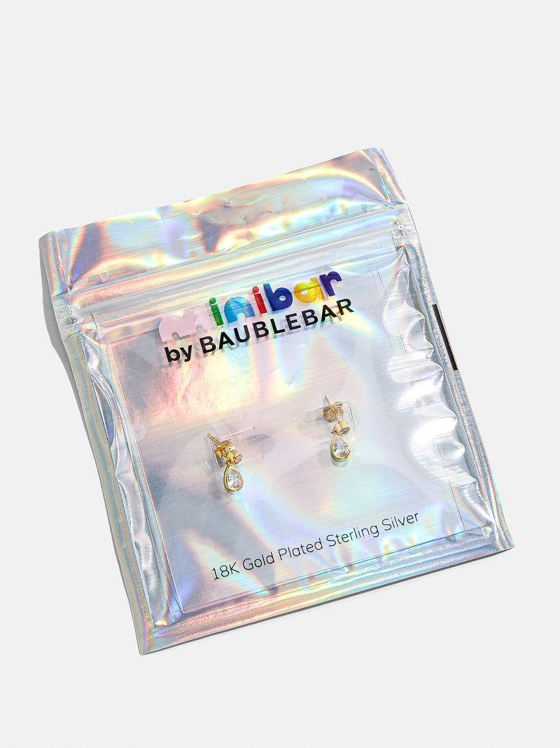 BaubleBar Dare to Dazzle 18K Gold Kids' Earrings - Clear - 18K Gold Plated Sterling Silver, Cubic Zirconia stones