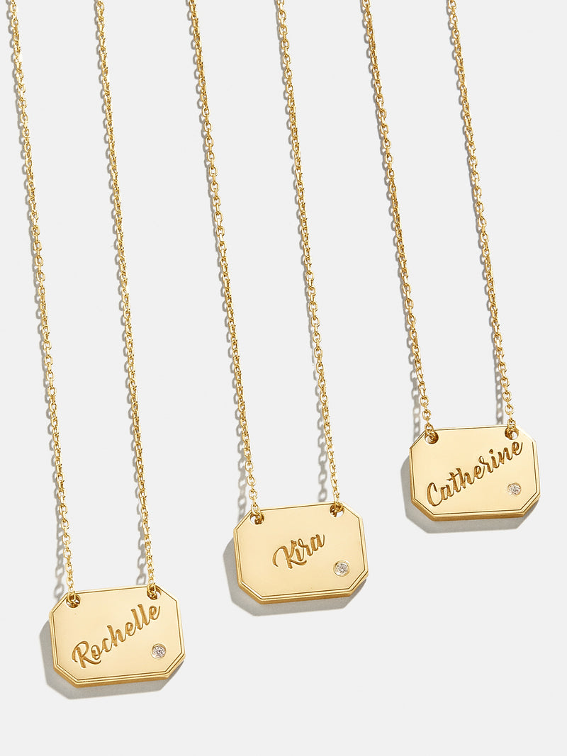 Gold Diamond Contrast Tag Pendant/Necklace On Cord&...