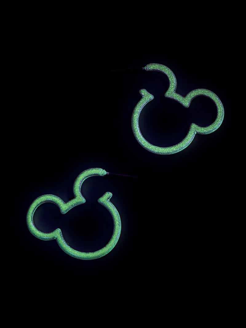 BaubleBar Mickey Mouse Disney Glow-In-The-Dark Outline Hoop Earrings - White - Disney glow-in-the-dark hoop earrings
