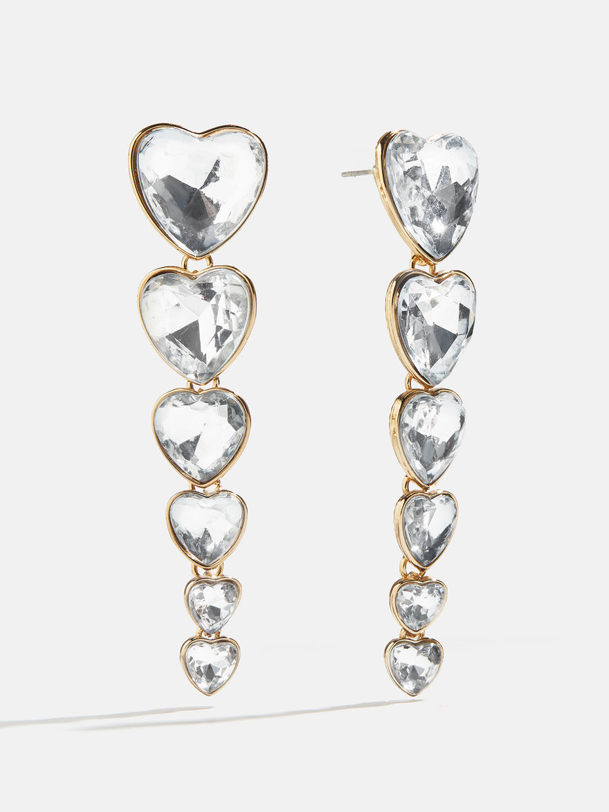 Heart Crystal Statement Drops - Gold/Pavé