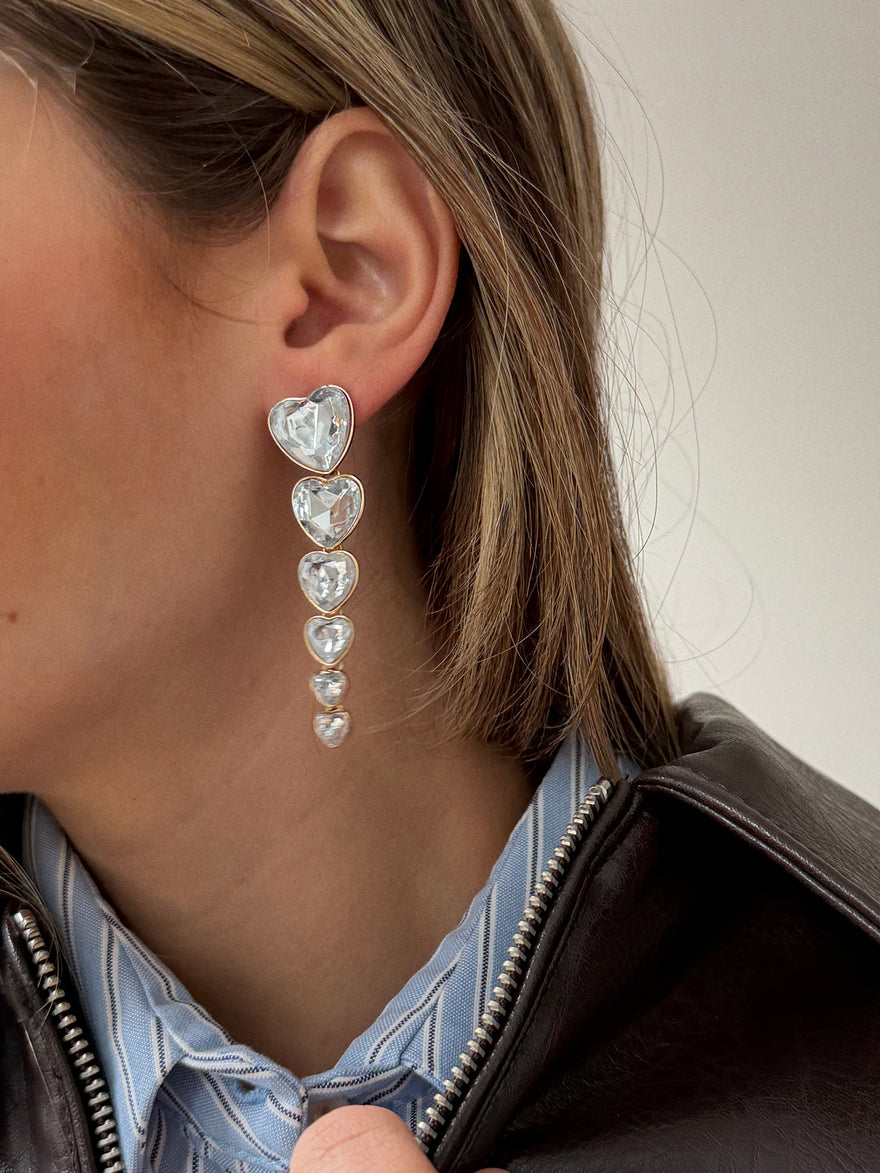 Heart Crystal Statement Drops - Gold/Pavé