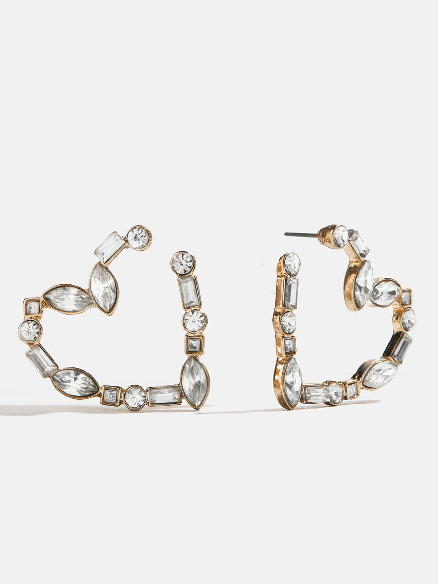 Mixed Stone Crystal Heart Hoops - Gold/Pavé