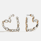 Mixed Stone Crystal Heart Hoops - Gold/Pavé