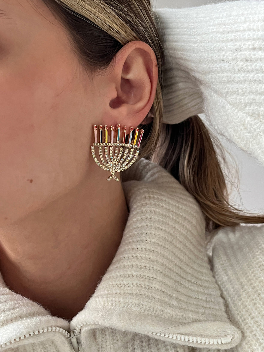 Light the Candles Menorah Stud Earrings - Menorah
