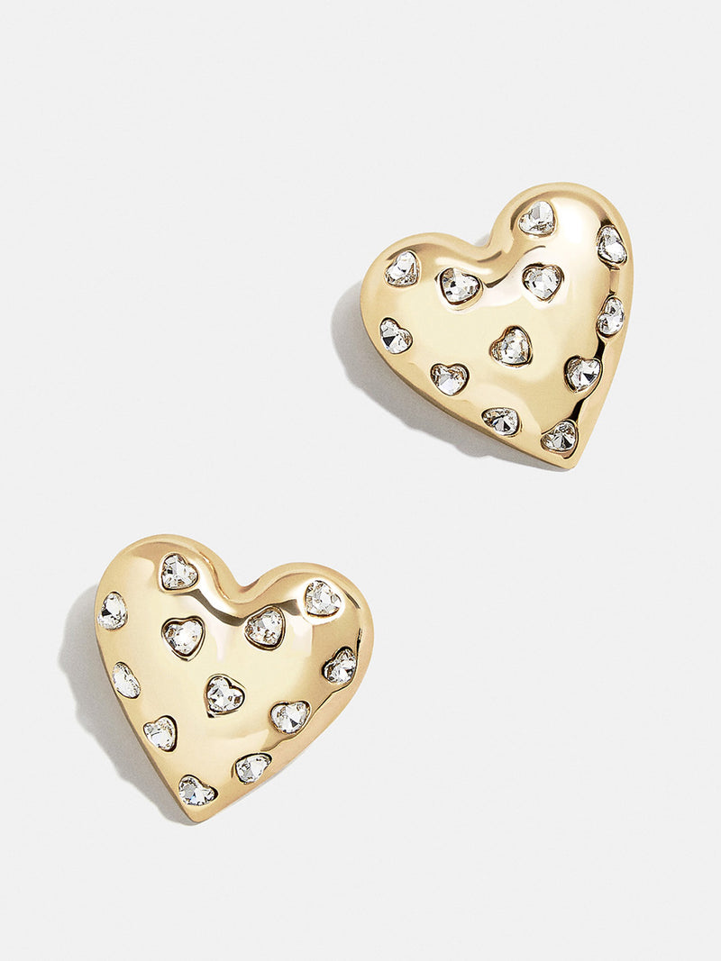 BaubleBar Melina Earrings - Clear/Gold - Gold heart statement stud earrings