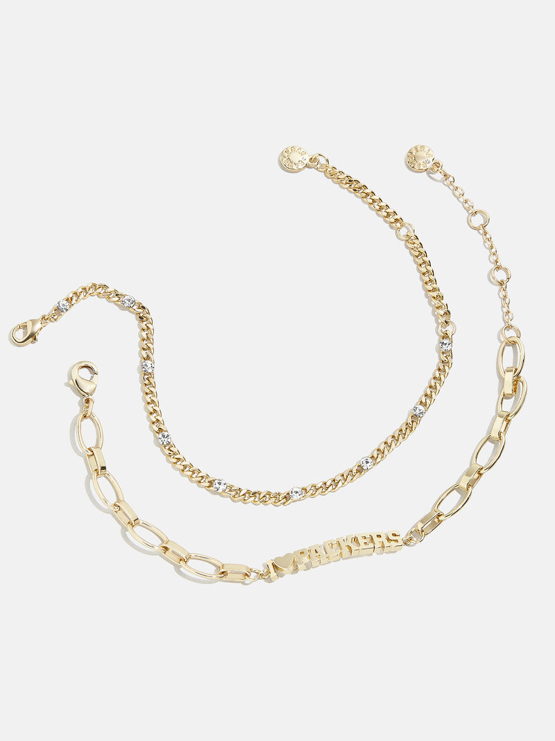 WEAR By Erin Andrews X BaubleBar Green Bay Packers Chain Bracelet Set - Green Bay Packers