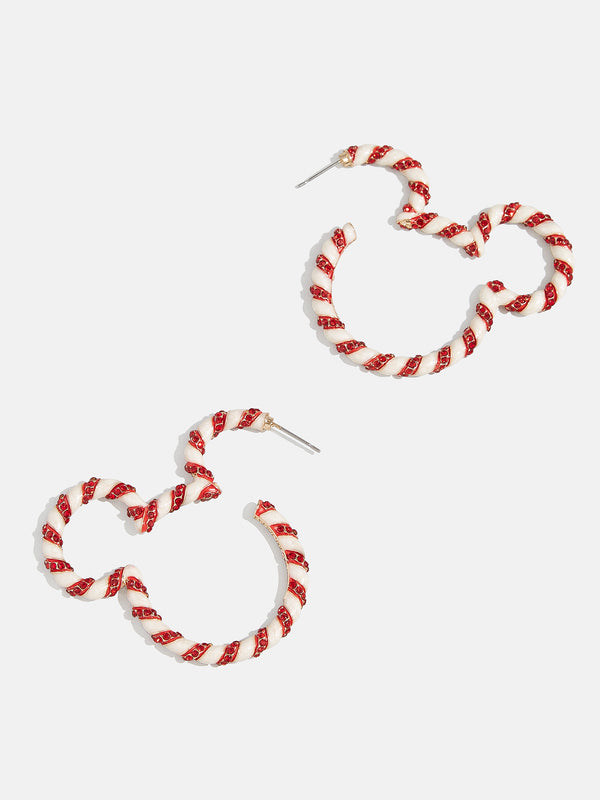 Mickey Mouse Disney Candy Cane Outline Hoop Earrings - Mickey Mouse Candy Cane Hoops