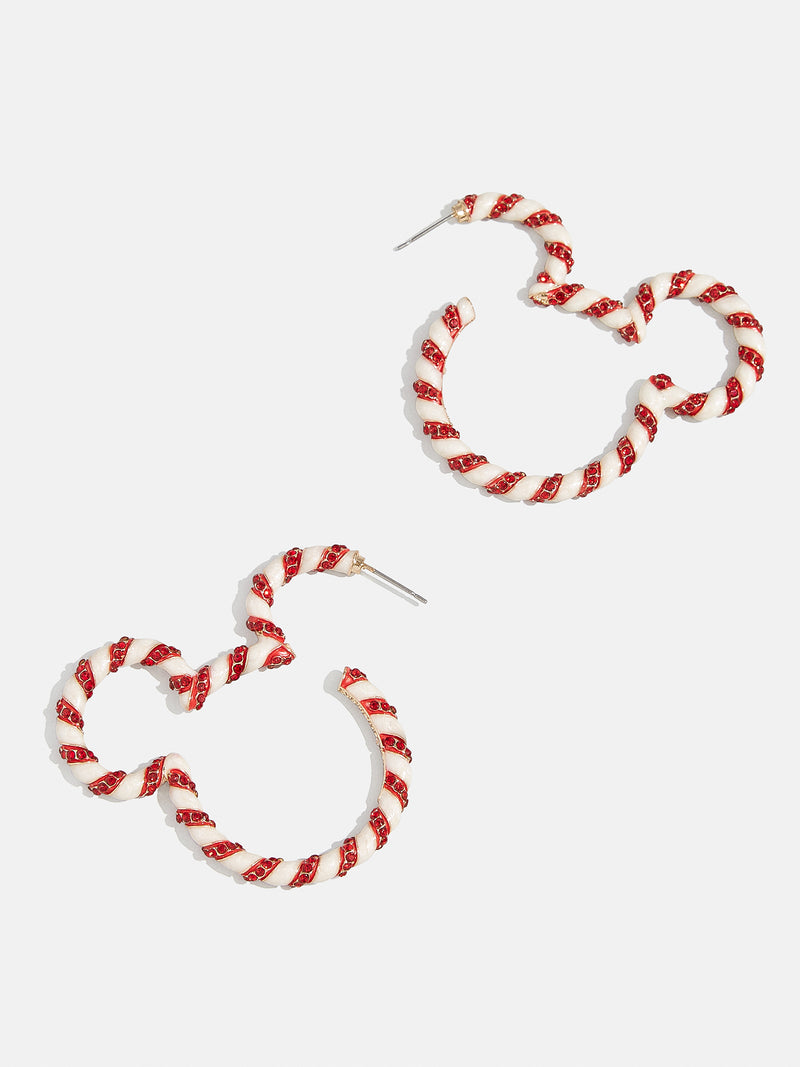 BaubleBar Mickey Mouse Disney Candy Cane Outline Hoop Earrings - Mickey Mouse Candy Cane Hoops - Limited Time: 50% off Select Holiday Styles