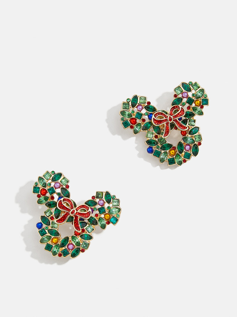 BaubleBar Mickey Mouse Disney Welcome Wreath Earrings - Mickey Mouse Wreath Earrings - Limited Time: 50% off Select Holiday Styles