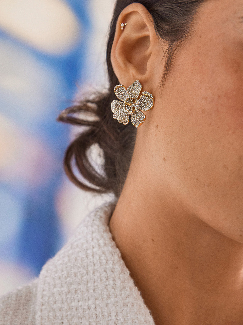 BaubleBar Daffodil Earrings - Clear/Gold - 
    Crystal flower statement stud earrings
  
