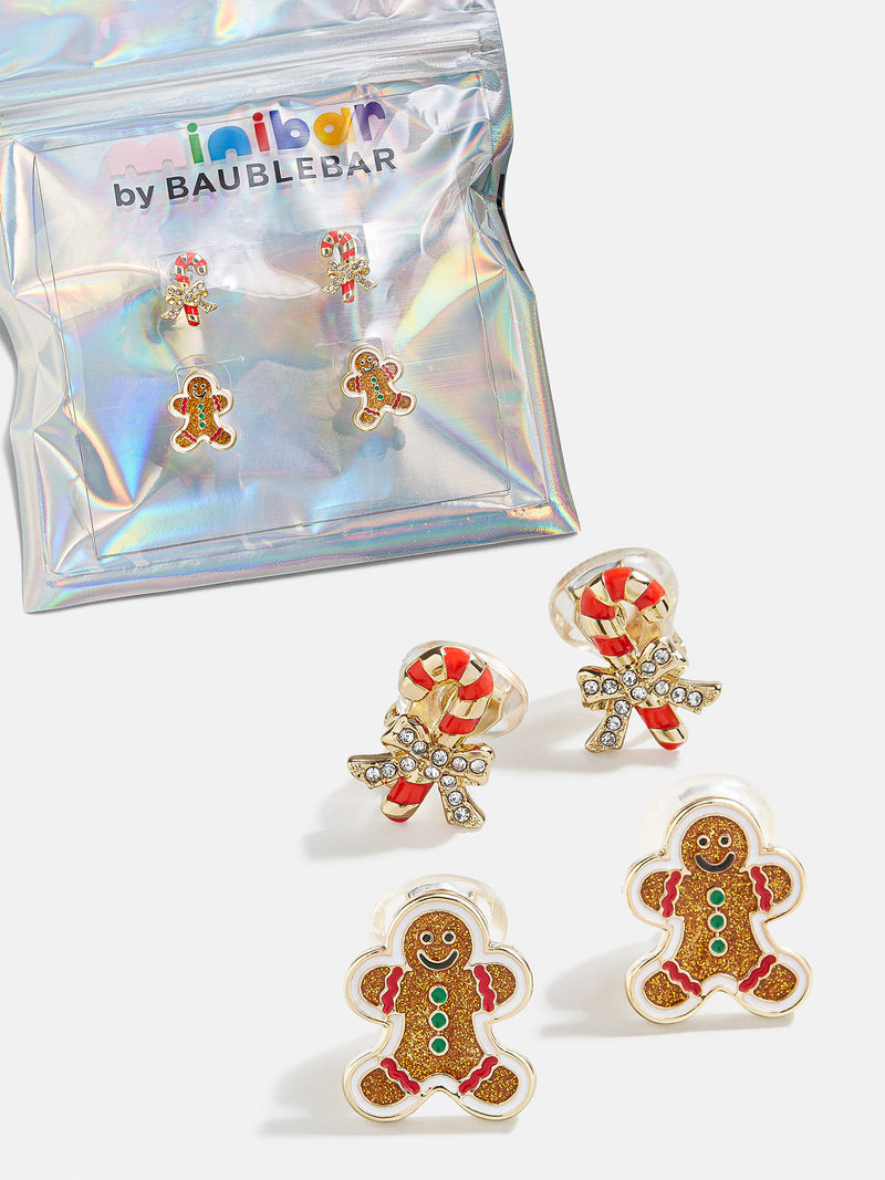 BaubleBar Candy Cane Lane Kids' Earring Set - Brown - Kids' holiday earring set